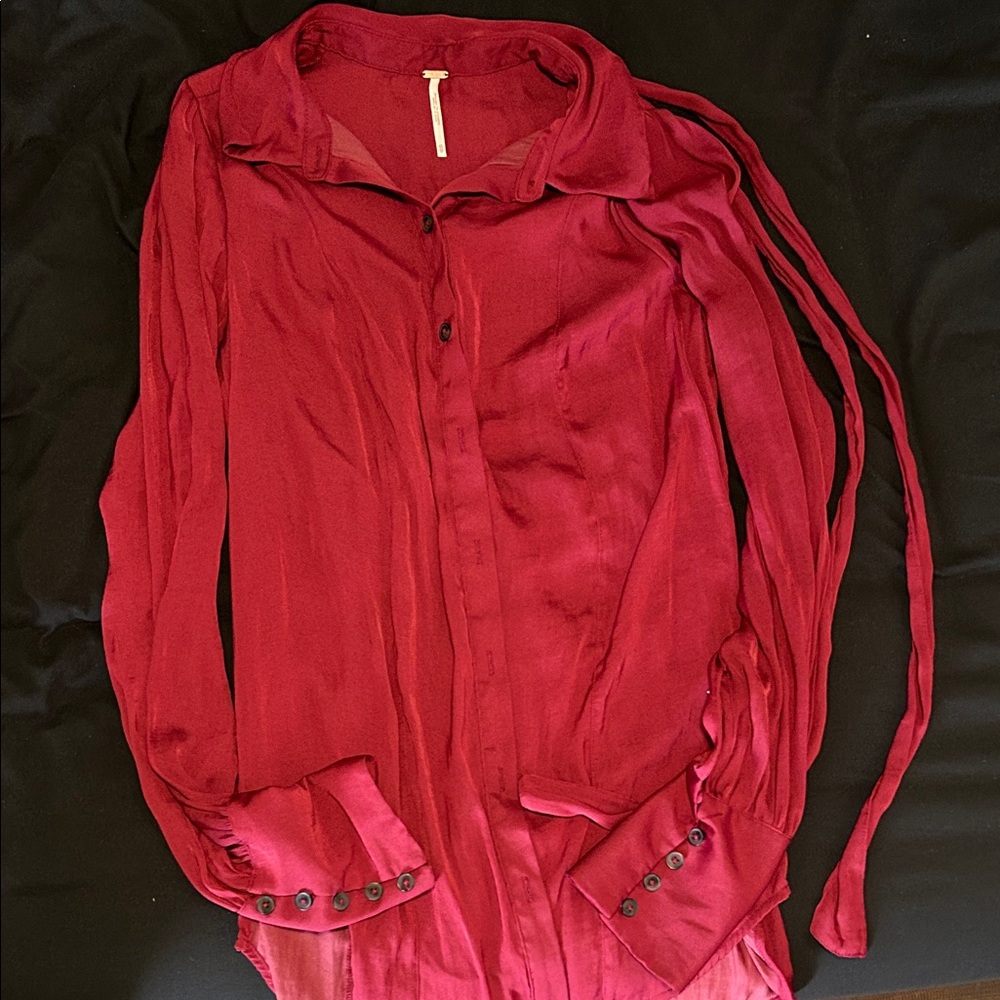 Free People Lala Blouse in Off Beat Burgundy - Women’s XS - Picture 3 of 4